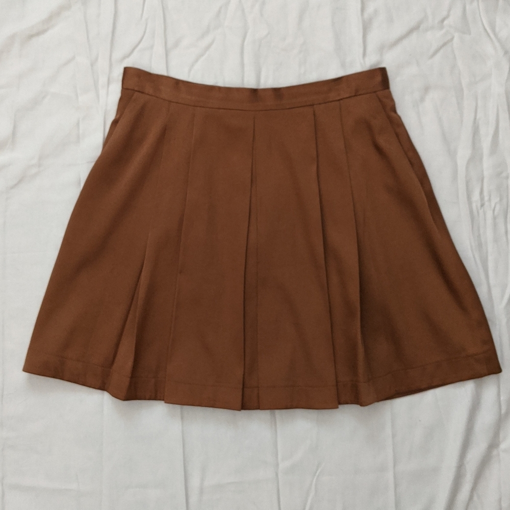 Pleated Aline Skirt in Silky Bronze Material